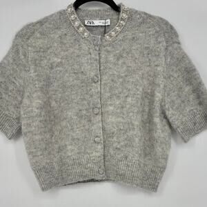 Boho embellished knit cardigan pearl